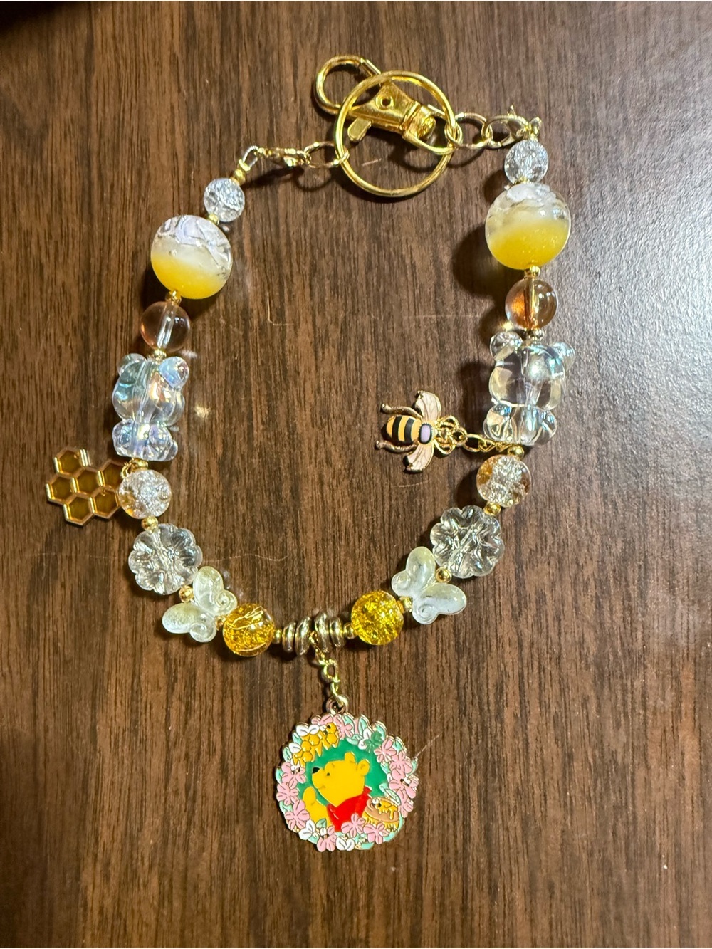 Yellow Bee Charm Keychain with Floral Pendant